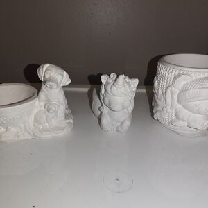 Lot Of Plaster Figures For DIY Painting Dog, Unicorn & Teddy Bear With Sweater